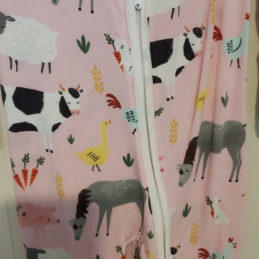 Little Sleepies Pink Farm Animals 12-18m Bamboo Zippy